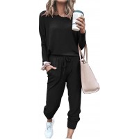 PRETTYGARDEN Women’s Solid Color Two Piece Outfit Long Sleeve Crewneck Pullover Tops And Long Pants Sweatsuits Tracksuits - BCV75QZ3Y