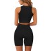 QINSEN Gym 2 Piece Yoga Sets for Women Zip Up Crop Tops Ribbed High Waist Booty Shorts Exercise Workout Outfits - BDE1Q20AQ