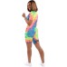 Sieanear Women 2 Piece Tie Dye Outfits V Neck Casual Tracksuits Shorts Sets - BBMFZ6Q60