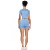 Sytiz Women Seamless Yoga Outfits 2 Piece Set Workout Gym Shorts + Short Sleeve Crop Top - BDN4CFQ9Y