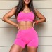 Women Seamless Yoga Outfits 2 Piece Workout Short Sleeve Crop Top with High Waisted Running Shorts Sets Activewear - BS7ZW2AMX