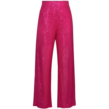 Women Sparkle Outfits Sequin Long Sleeve Blouse Shirt Top Glitter Long Loose Pants Bling Party Clubwear Streetwear - B0WDA7J0A