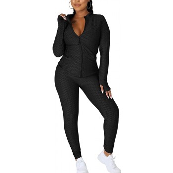 Women's Long Sleeve Top GYM Legging Pants Set 2 Piece Tracksuit Workout Outfits - BHXKVUAZA