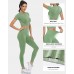 Women’s Two Piece Outfits Yoga Pants Set Seamless High Waist Leggings and Quick-Dry Yoga Crop Tops Athletic Sports Set - BHYPP2Z2O