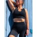 YEOREO Women 2 Pieces Workout Set High Waist Seamless Yoga Outfit Ribbed Sports Bra V Neck Sleeveless Activewear - B94Y1AWEV