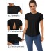ATTRACO Short Sleeve Workout Tops for Women Fitted Mesh Cutout Back Running Yoga Shirts - BK2S86B05