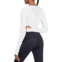 BALEAF Women's Long Sleeve Crop Top Slim Fit Workout Shirts for Running Gym Yoga - B1ZRXLYUD