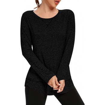 CHAMA Women's Long Sleeve Workout Shirts Scoop Neck Sports Yoga Running Dry Fit Tops Basic Loose Fit Side Split Activewear - BFBYDHCS0