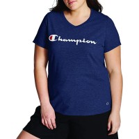 Champion Women's Plus Jersey V-Neck Tee Script Logo - BBM6H8OZD