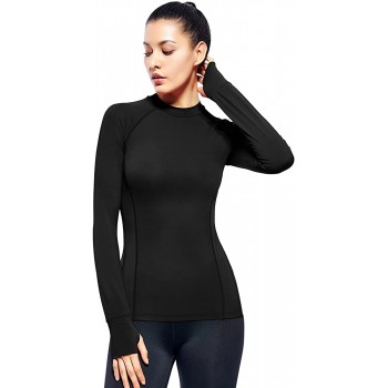 Womens Mock Neck Athletic Top Long Sleeve Workout Shirts with Thumb Holes - BL3K89YOI