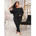 2 Piece Outfits for Women Solid Clubwear Off Shoulder Long Sleeve Shirt Bodycon Pants Sets Plus Size Tracksuit Casual - BR01K1WYE