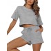 BZB Two Piece Outfits for Women Workout Shorts Set Short Sleeve S-XXL - BMNKORDCR
