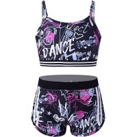 dPois Girls' Sequins Jazz Tap Hip-Hop Dance Performance Outfit Sleeveless Crop Top with Shorts Two Pieces Set Dancewear - BGXLVQFAE