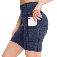 Gzlmao High Waist Biker Yoga Pants Shorts for Women with 2 Pockets Leopard Print Workout Running 6" Shorts Tummy Control - BASP63B4T