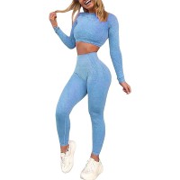 HAGGIS Women Workout Sets 2 Piece Outfits Seamless High Waited Leggings & Crop Tops Activewear Set - B5XSJXP1M