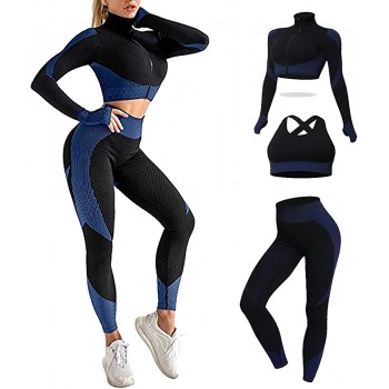 MANON ROSA Workout Sets Women 2 Piece Legging Zip Crop Top Seamless Yoga Outfits Clothes Tracksuit - BL2THTZGU