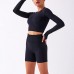 MAXHONG Women Yoga Workout Tracksuits 2 Piece,Seamless Gym Sports Outfits Crop Top Long Sleeve Shorts Sets - BT8VYSOTN