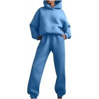 MINGE Women's Solid 2 Piece Outfits Cowl Neck Long Sleeve Sweatshirt and Sweatpants Set Sport Tracksuit - BOBJX3F8F