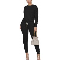 Solid Casual Womens 2 Piece Outfits Tracksuit Set Plus Size Long Sleeved Tops Fashion Pants Leggings Sportswear Suit - BAJ7V85OL