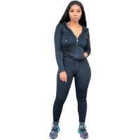 Solid Womens 2 Piece Tracksuit Set Long Sleeve Zipper Hoodie Jacket with Sweatpants Sweatsuit Jogger Workout Set - B12FYPSQX