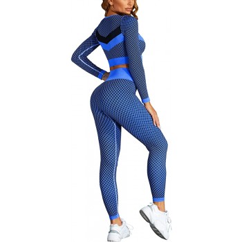 Stylishine Workout 2 Piece Sets For Women Long Sleeve Crop Tops Bodycon High Waist Leggings Yoga Outfits - BJBHT46KN