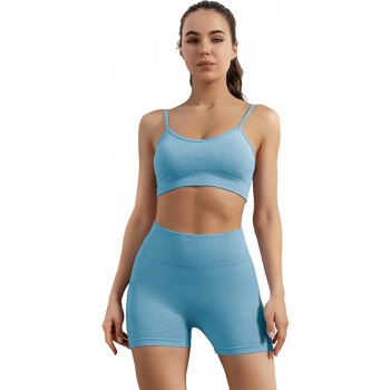TUMILKETS Sexy Workout Outfits for Women 2 Piece Sport Bra with High Waist Yoga Shorts Sets - B6FQ547K6
