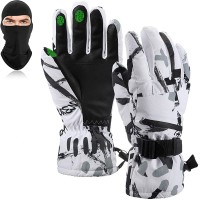 Winter Snow Gloves Face Cover Set Touchscreen Waterproof Snow Gloves Outdoor Thick Ski Glove Black Balaclava Mask for Men Women - B4SMKL50J