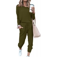 Women’s 2 Piece Lounge Sets Solid Color Sweatsuits Outfit Long Sleeve Pullover Tops and Long Pants Tracksuits Clearance - B7YDR5X9J