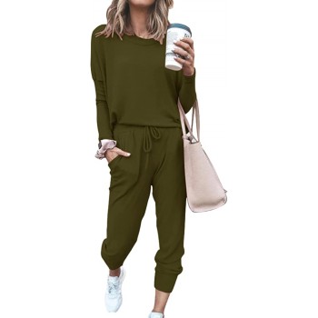 Women’s 2 Piece Lounge Sets Solid Color Sweatsuits Outfit Long Sleeve Pullover Tops and Long Pants Tracksuits Clearance - B7YDR5X9J