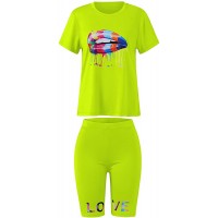 Women's 2 Piece Outfit Casual Solid color T-Shirts Workout Tracksuit Bodycon Short Pants Suit Set Jumpsuit Rompers - BBZ03C6PS