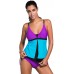 Women's Color Block Tankini Swimsuits with Skirt Two Piece Push up Padded Tummy Control Modest Bathing Suit Swimwear - B96ZHDTHB