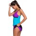 Women's Color Block Tankini Swimsuits with Skirt Two Piece Push up Padded Tummy Control Modest Bathing Suit Swimwear - B96ZHDTHB