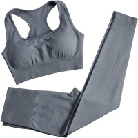 Women's Seamless Yoga Pants Set 2 Piece Workout Outfits Tights Running Leggings with Quick-Dry Sports Bra Exercise Gym Fitness SetH007M-Grey - BY3MD8DYI