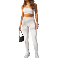 Workout Outfits for Women 2 Piece Seamless Sport Bra High Waist Ribbed Leggings Gym Yoga Sets - BZVU4HUAQ