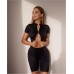 Workout Sets for Women 2 Piece Outfits Seamless Ribbed Two Way Zip Short Sleeve Crop Top High Waist Shorts Yoga Gym Sets - B99SIFN88
