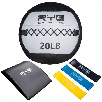 Raise Your Game Wall Ball Core Workout Set with Ab Mat Soft Crossfit Medicine Ball for Muscle Building Core & Plyometric Training - BUXVGOI5E