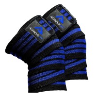 Achieve Fit Knee Wraps for Weightlifting Knee Support for Men and Women Knee Compression for Powerlifting Deadlifting Squat Prevent Knee Injuries Stability and Power 72" Pair Blue Black - BOD0QZ7O3